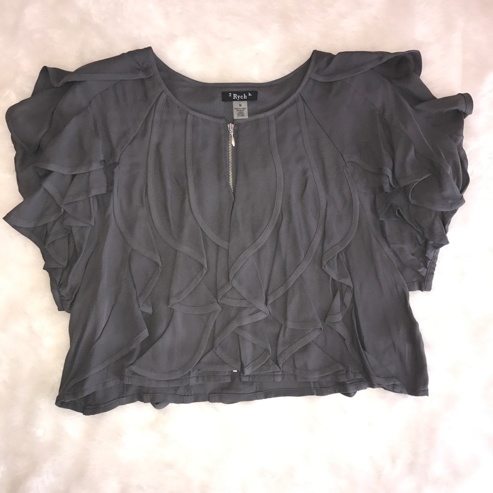 Ruffled crop top with zipper detail size medium